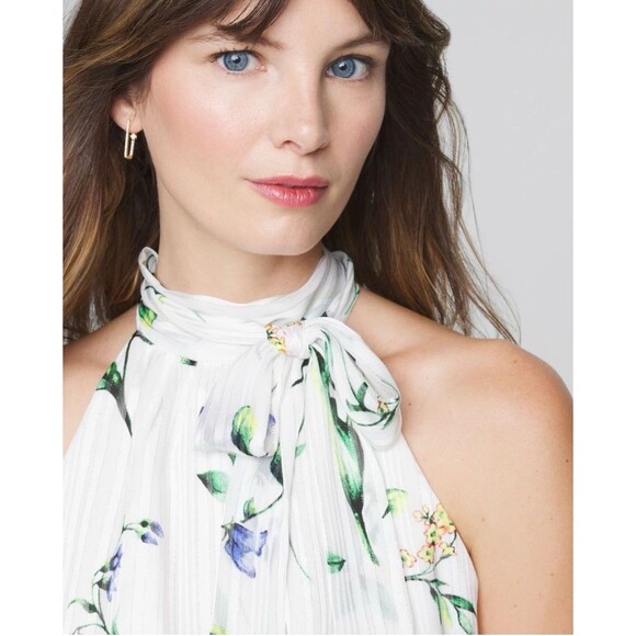 NEW WHITE HOUSE BLACK MARKET WHBM RUFFLE HALTER MIDI DRESS SZ 6 - Picture 3 of 7